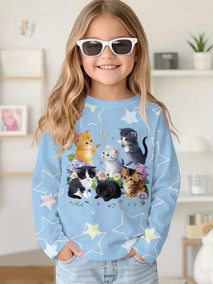 Cartoon Animal Capybala O-Neck Tops Long Sleeve Hoodies