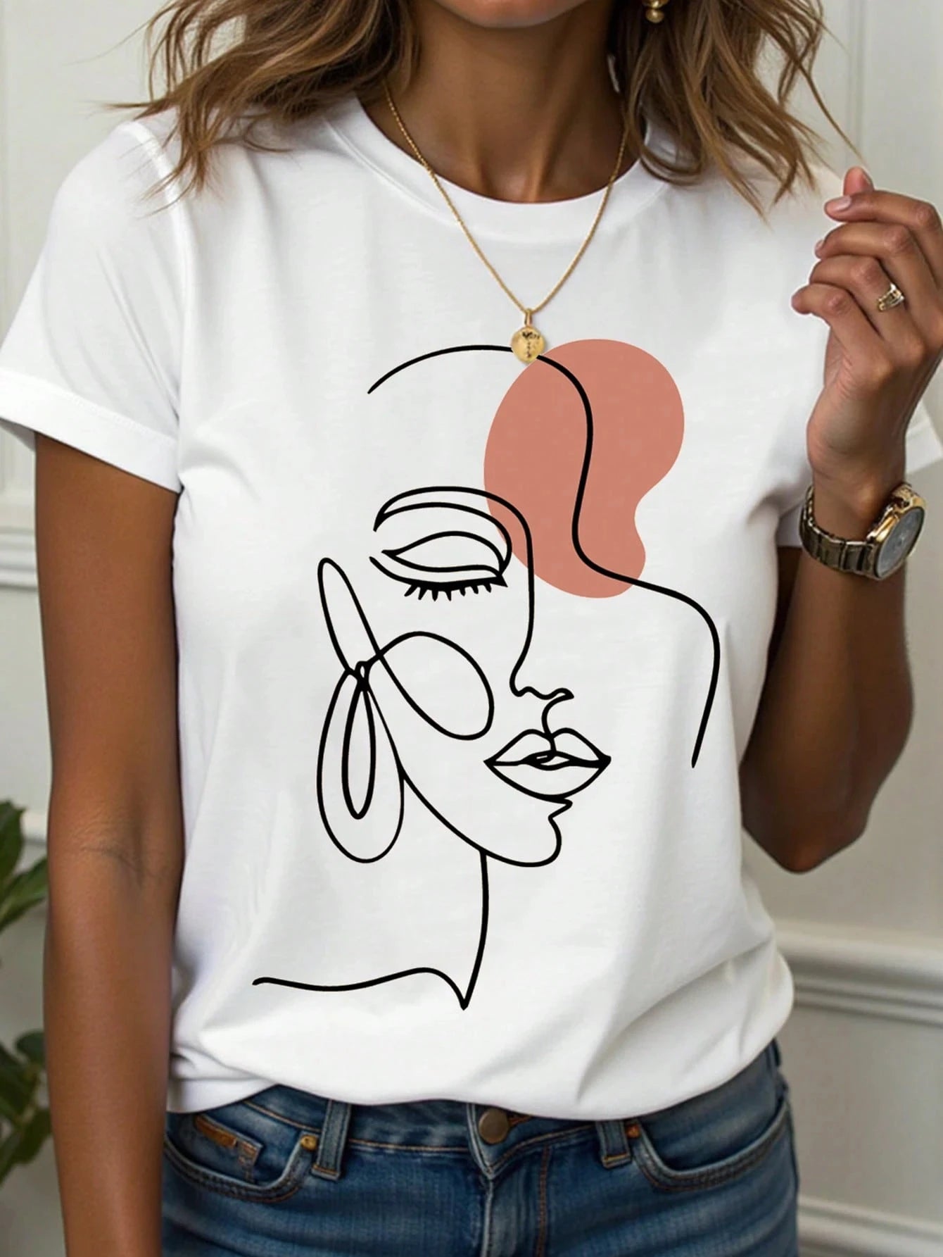 Abstract Face Line Art Graphic Print T-Shirt