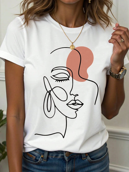 Abstract Face Line Art Graphic Print T-Shirt