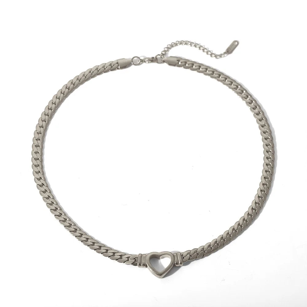 Stainless Steel Solid Gold Pvd Plated Chunky Thick Chain Hollow Heart Choker Necklace