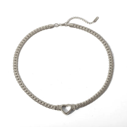 Stainless Steel Solid Gold Pvd Plated Chunky Thick Chain Hollow Heart Choker Necklace