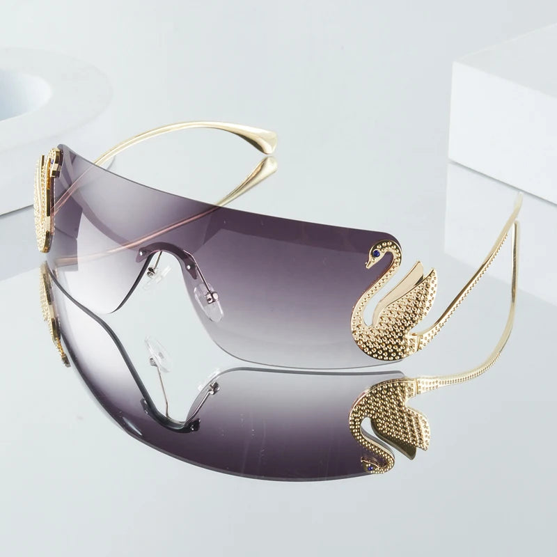 Frameless with Rhinestone Embellished Swan Sunglasses
