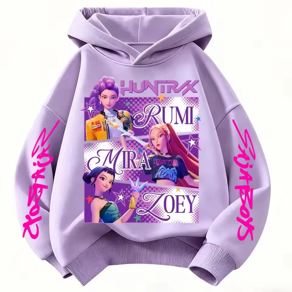 Cartoon Hunter Rumi Derpy Warm and Thick Casual Printed Purple Hoodie