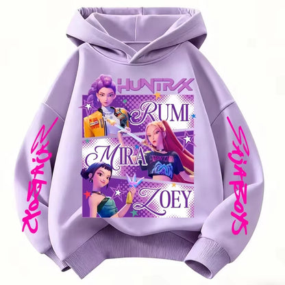 Cartoon Hunter Rumi Derpy Warm and Thick Casual Printed Purple Hoodie