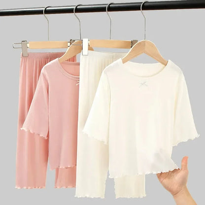 Girls Ice Silk Thin Pajamas Outfit Set