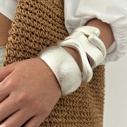 Punk Irregular Frosted Matte Metal Cuff Chunky Bangle Bracelets