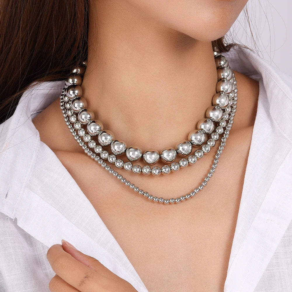 3pcs/set Cool CCB Beads Choker Round Ball Beaded Necklaces