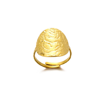 Gold Stainless Steel Coin Broad Surface Elliptical Geometry Rings