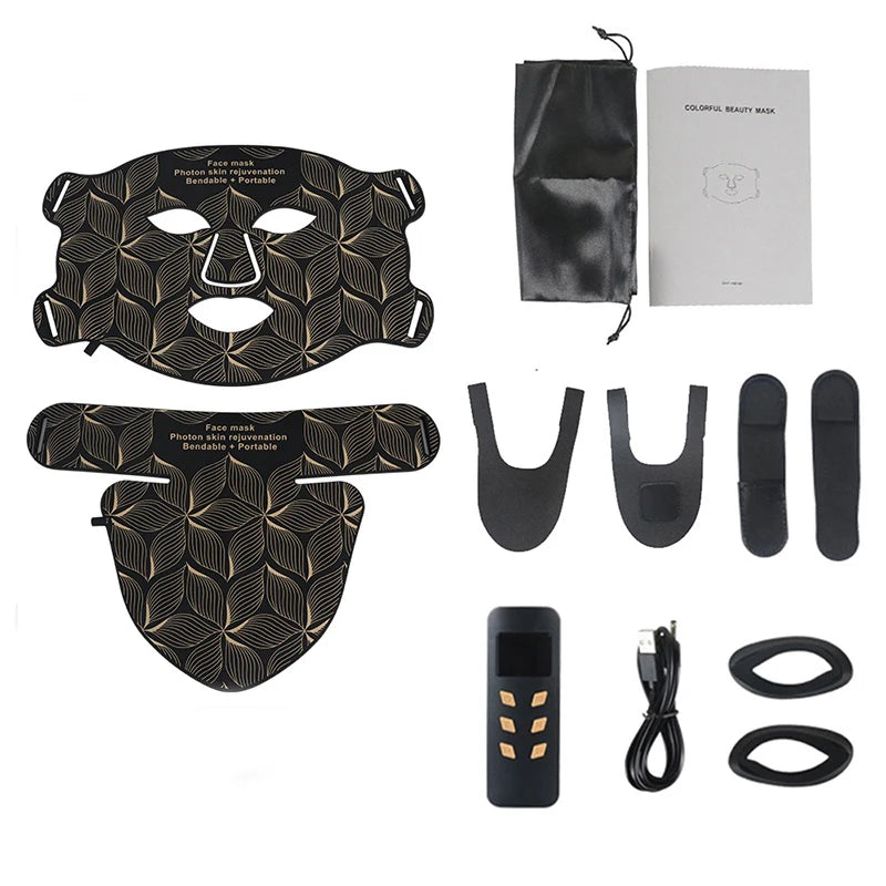 LED Facial Mask with Neck 8 color Near-infrared Red Facial and Neck Photon Oil Control Skin Firming Whitening and Anti Rednes
