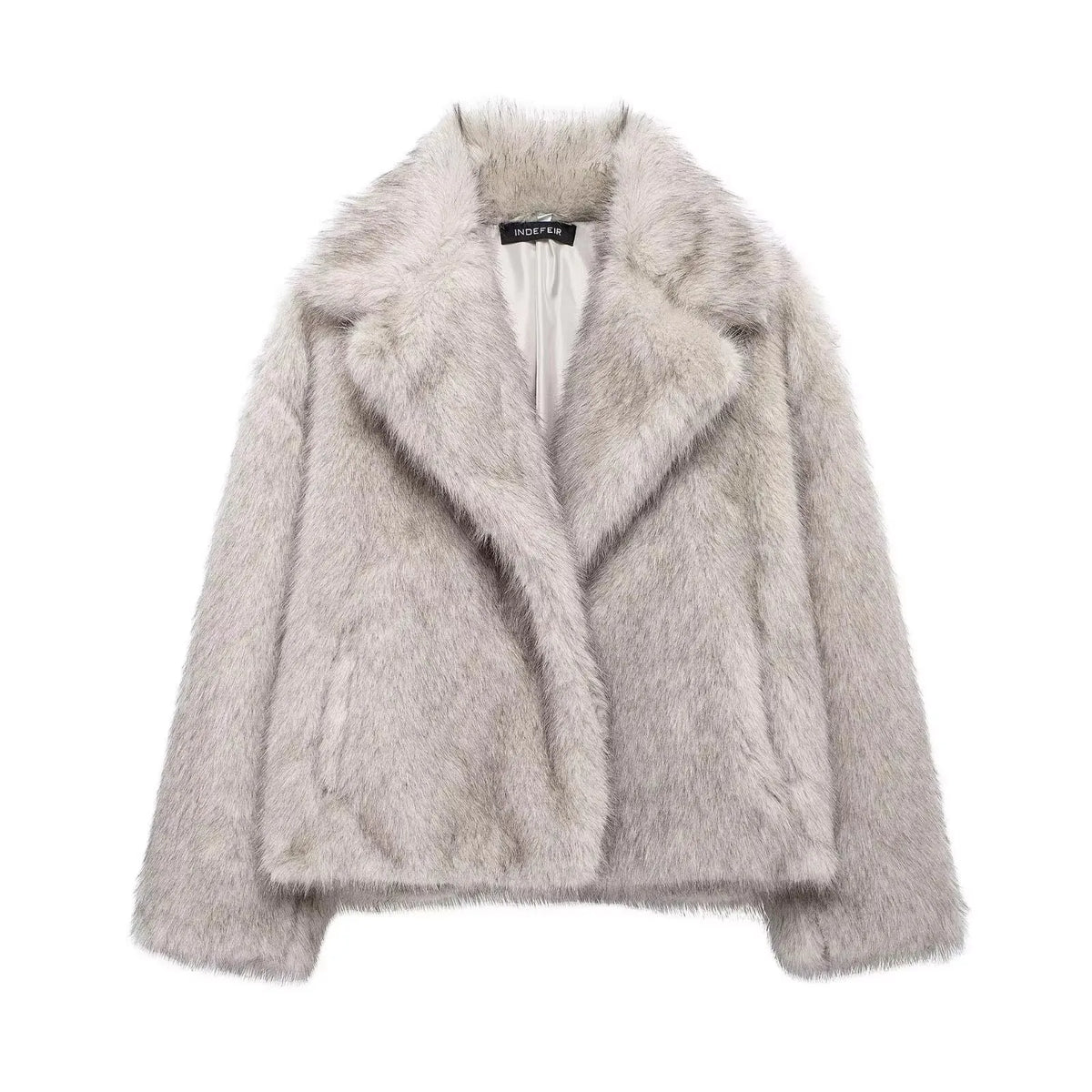 Elegant Faux Fur Warm Fluffy Loose Long Sleeve Lapel Jacket
