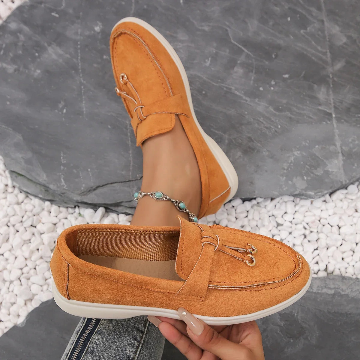 Lefu  Soft Leather Retro Lazy Flat Bottom Shoes