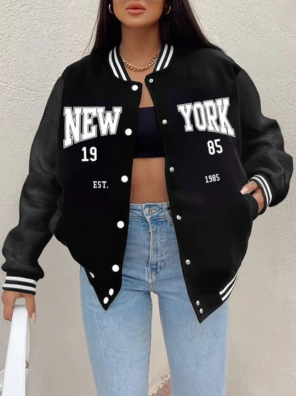 New York 1985 Letter Prints Loose Baseball Jersey Fleece Warm Soft Jackets