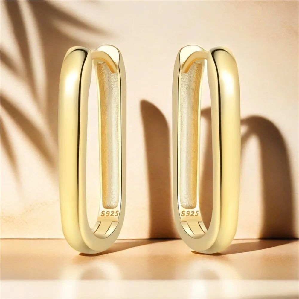 925 Sterling Silver Simple Gold U-shaped Earrings
