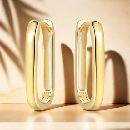 925 Sterling Silver Simple Gold U-shaped Earrings