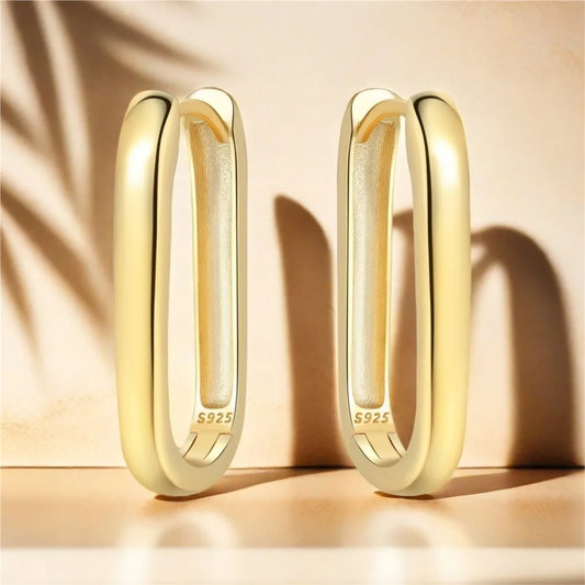 925 Sterling Silver Simple Gold U-shaped Earrings