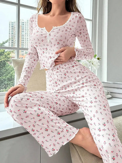 Floral Long-Sleeve Cotton Pyjamas Set