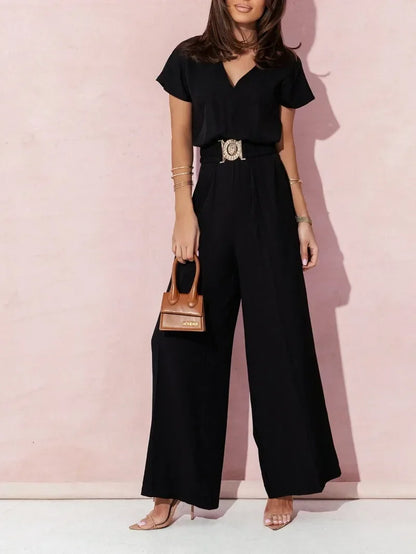 V-neck Short Sleeve Jumpsuit Jumpsuit