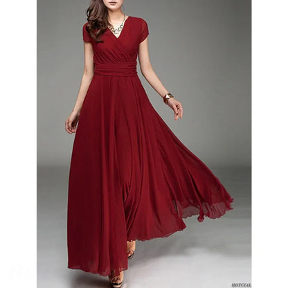 Short Sleeve Long Cocktail Chiffon High Waist Dresses