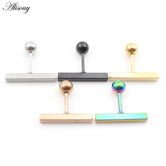 Bar Ball Geometric Long Square Ear Stud Earring