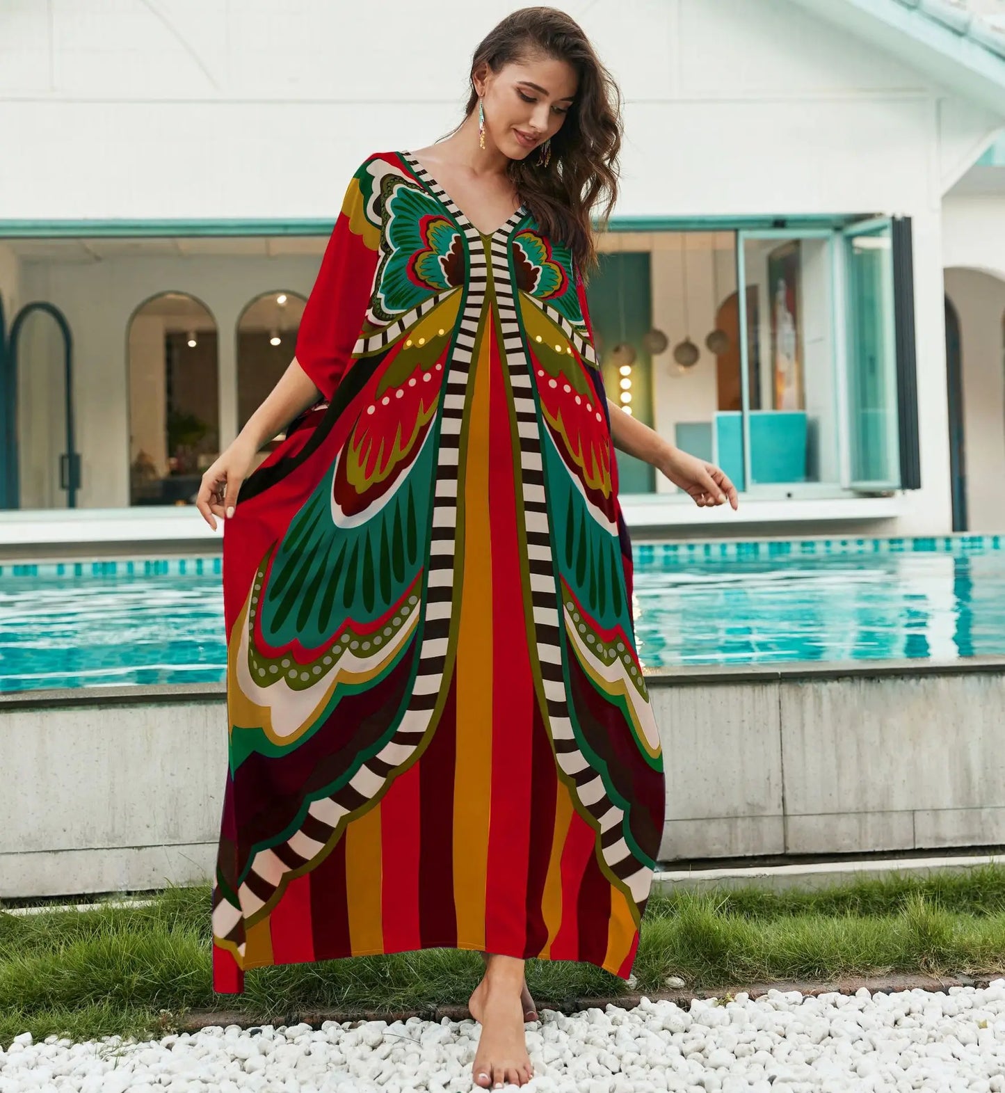 Plus Size Loose Fit Moroccan Batwing Kaftan Beach Dress