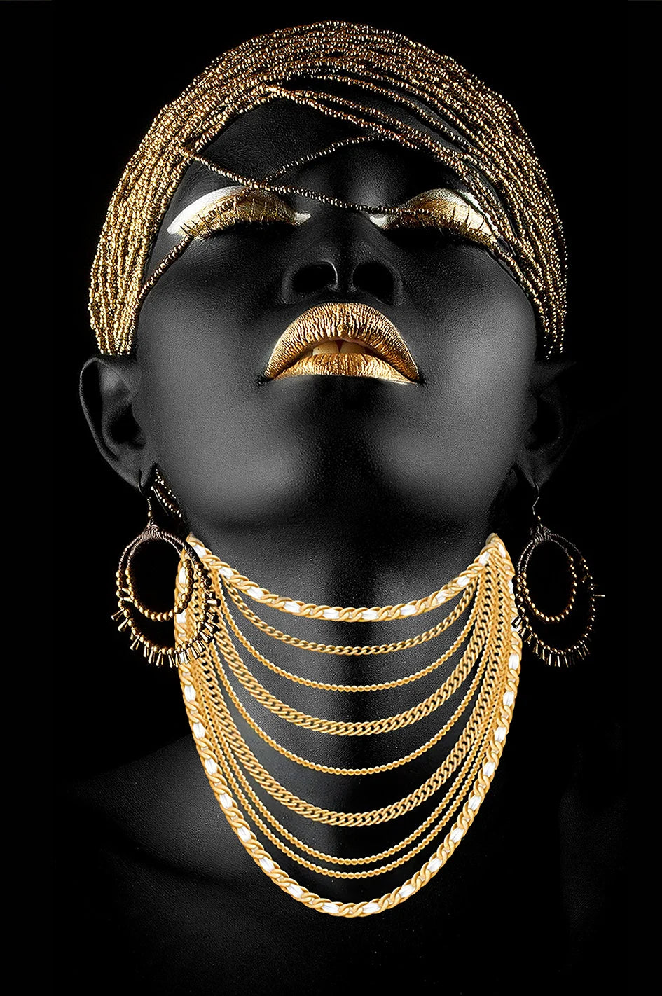 African Women Classic Black Gold Gestures Posters Female Portraits Canvas