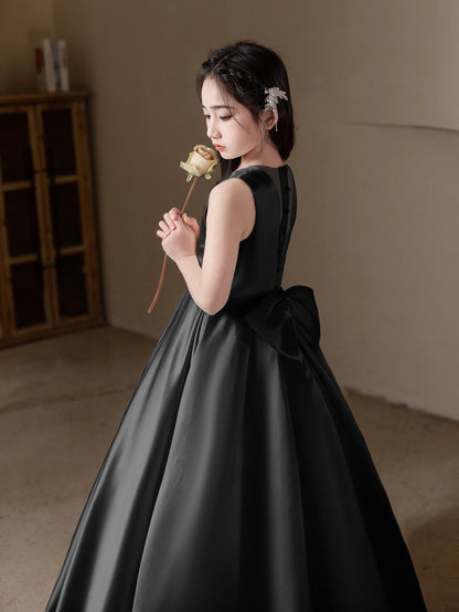 Black Long Dress For Teenage Big Bow Bridesmaid Dress