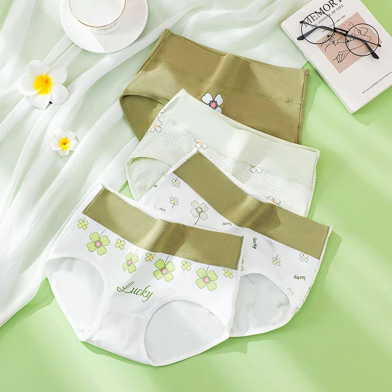 4PCS High Waist Cotton Underpants Plus Size Lingerie