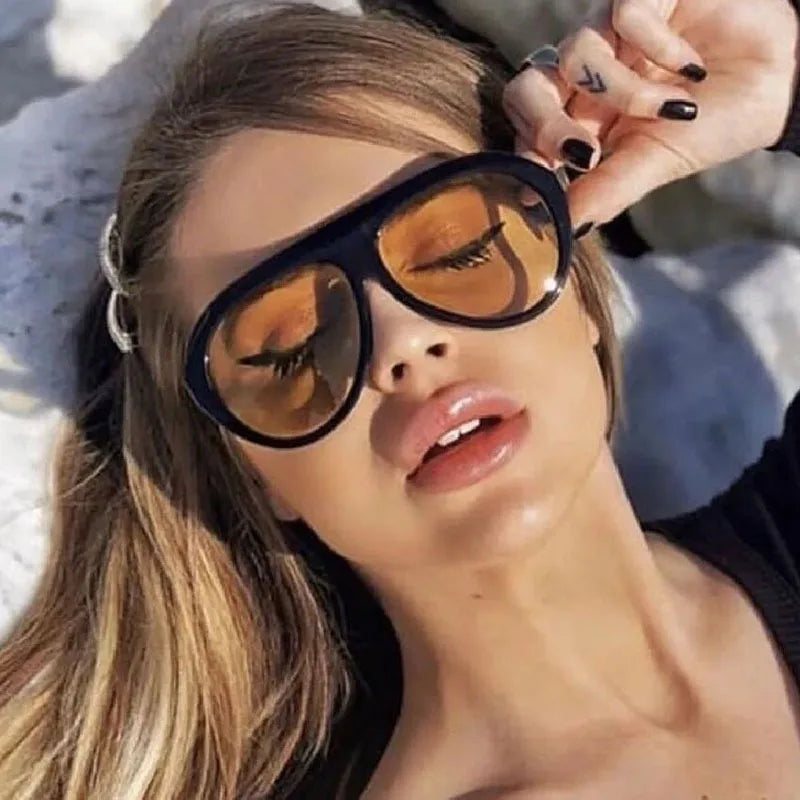 Retro Oversized Pilot Oval Multi Color Lens Sun Glasses