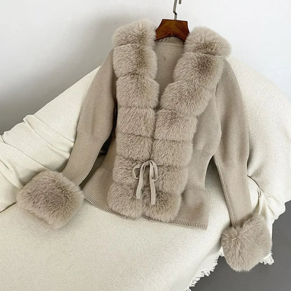 Fur Cardigan Detachable Collar Jacket Faux Fur Coat