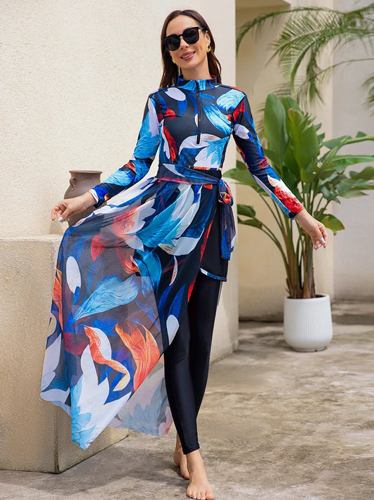 3/4PCS Burkini Muslim Swimwear With Shawl