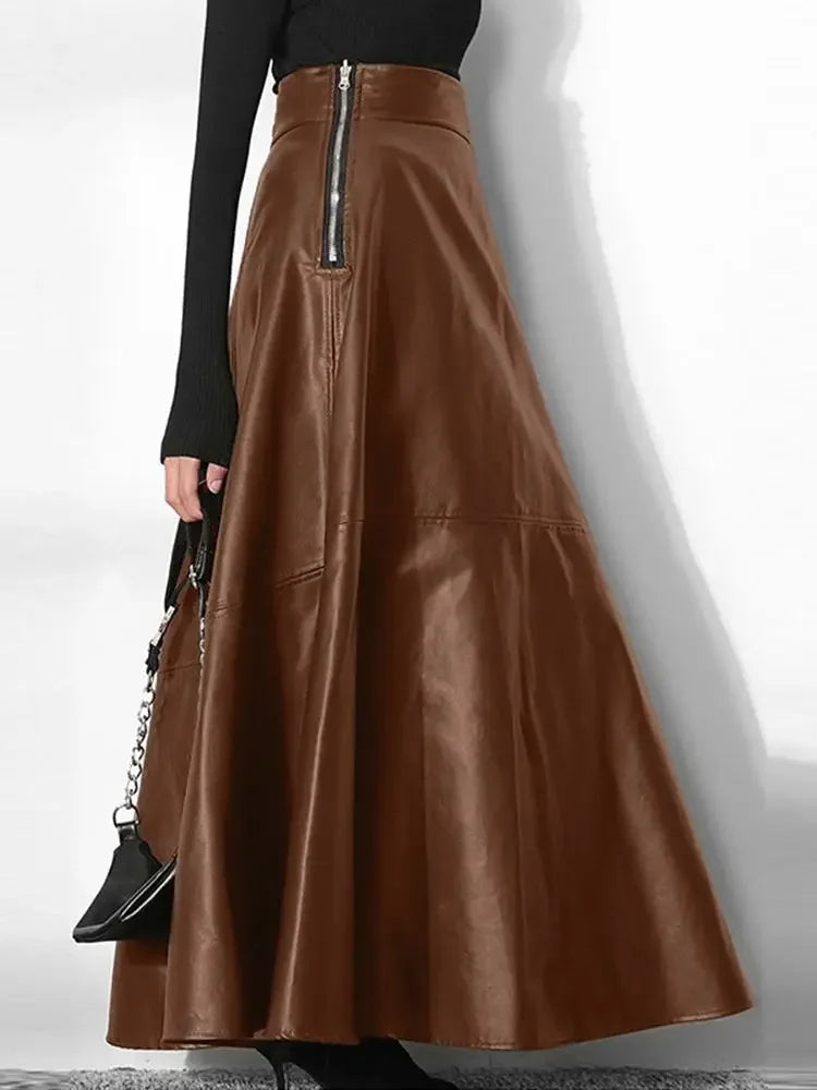 Leather Maxi Long High Waist Skirt