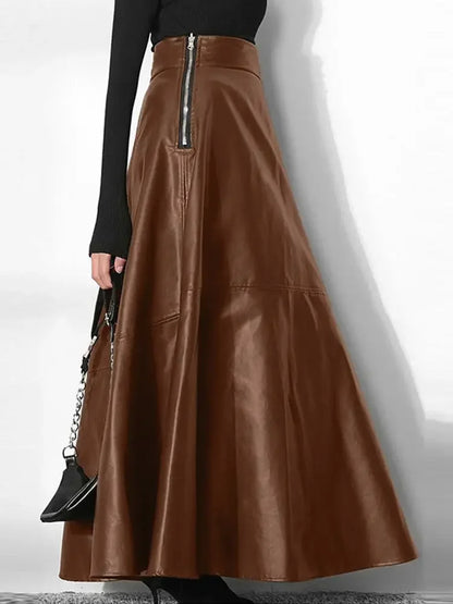 Leather Maxi Long High Waist Skirt