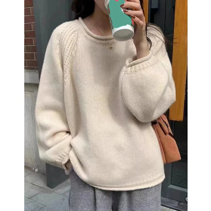 Casual O-Neck Loose Knitted Base Top Long Sleeved Jumper Pullover Sweater