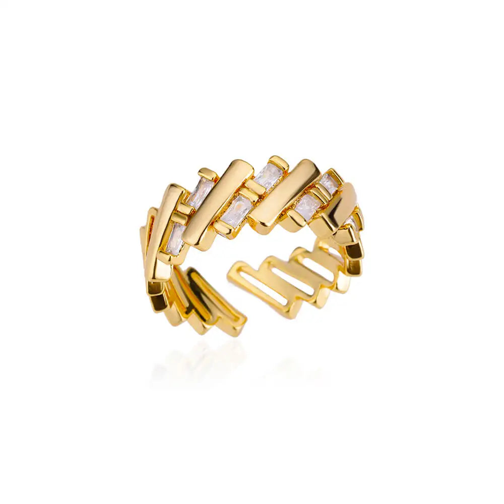 Stainless Steel Round Zircon Geometric Gold Crystal Ring