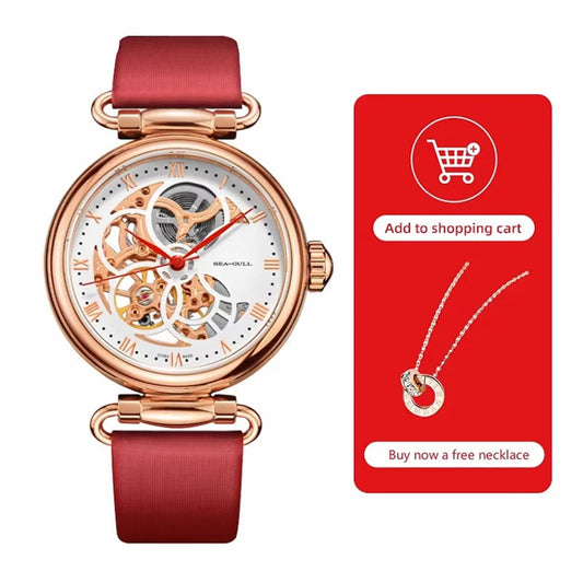 Leather Strap Waterproof Skeleton Automatic Mechanical Watch Necklace Set 6002L Series