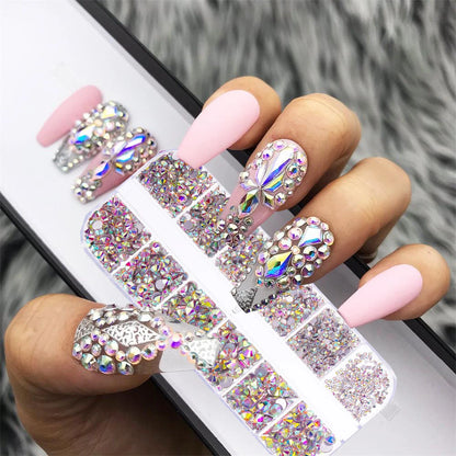 12Gird 3D Glass AB Crystal Nail Art Rhinestones Kit