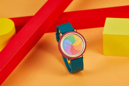 Rainbow rotating dial silicone strap watch