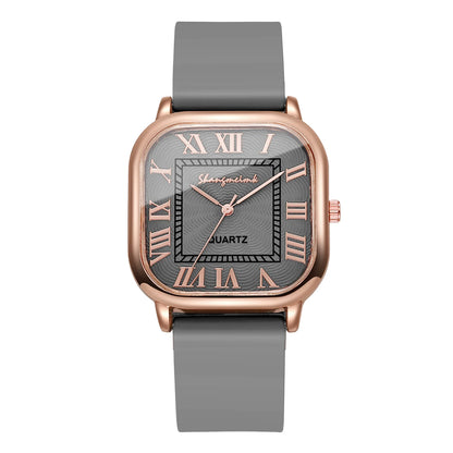 Square Silicone Roma Dial Quartz Wristwatch