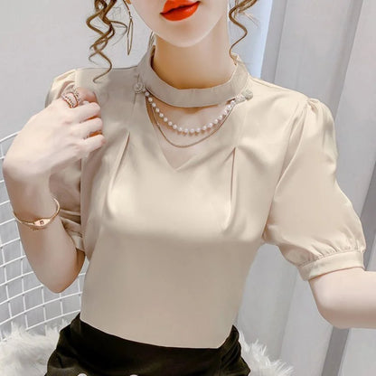 Casual Puff Short Sleeve Pearl Shirt