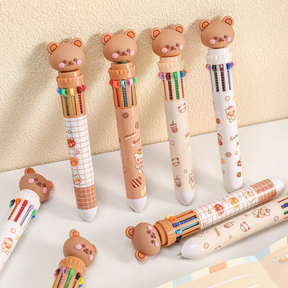 1/5/10pcs 10 color kawaii teddy bear cartoon press pen