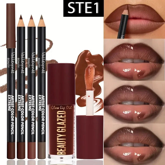 Dark Brown Lip Kit - Lip Liner + Lip Glaze, Waterproof