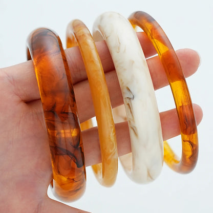 Vintage Resin Acrylic Bangle Korean Texture Charms Cuff Bangles Bracelets Set