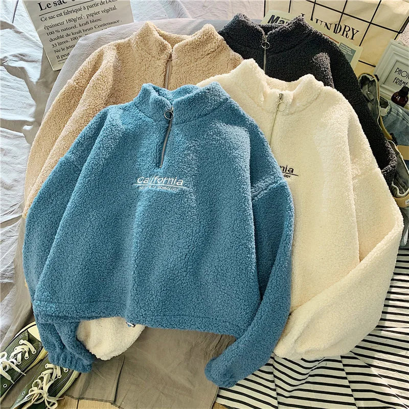Stand Neck Fleece Long Sleeve Sweatshirt