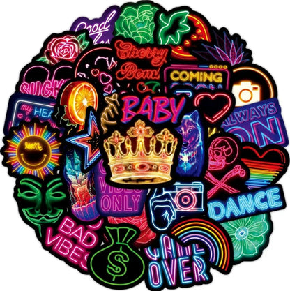 10/25/50pcs Cool Mixed Neon Lights Graffiti Stickers for DIY Guitar Phone Laptop Skateboard