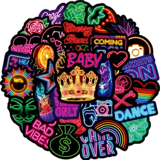 10/25/50pcs Cool Mixed Neon Lights Graffiti Stickers for DIY Guitar Phone Laptop Skateboard