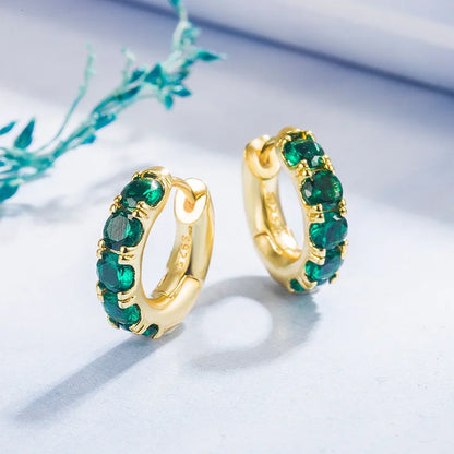 Elegant Stainless Steel Green Crystal Hoop Zircon Luxury Earrings
