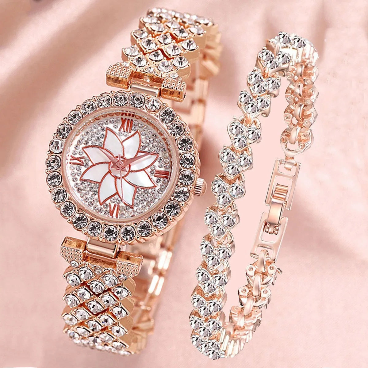 2Pc/Set 1Pc Rhinestone Quartz Bracelet Fancy Watches