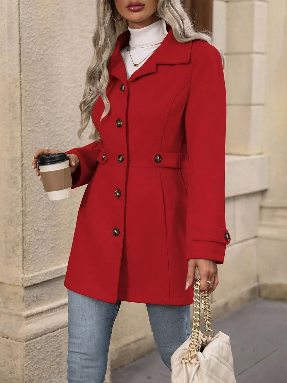 Autumn and Winter Solid Color Woolen Coat