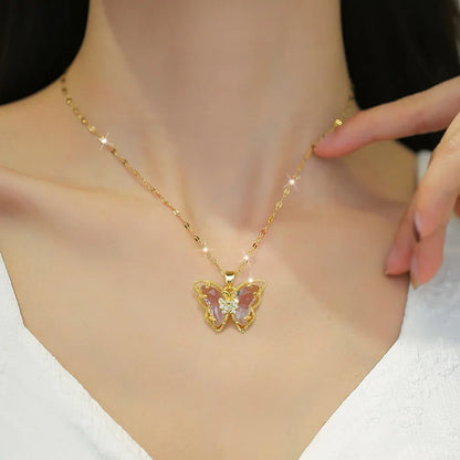 Heart Butterfly Stainless Steel Pendant Necklaces Jewelry