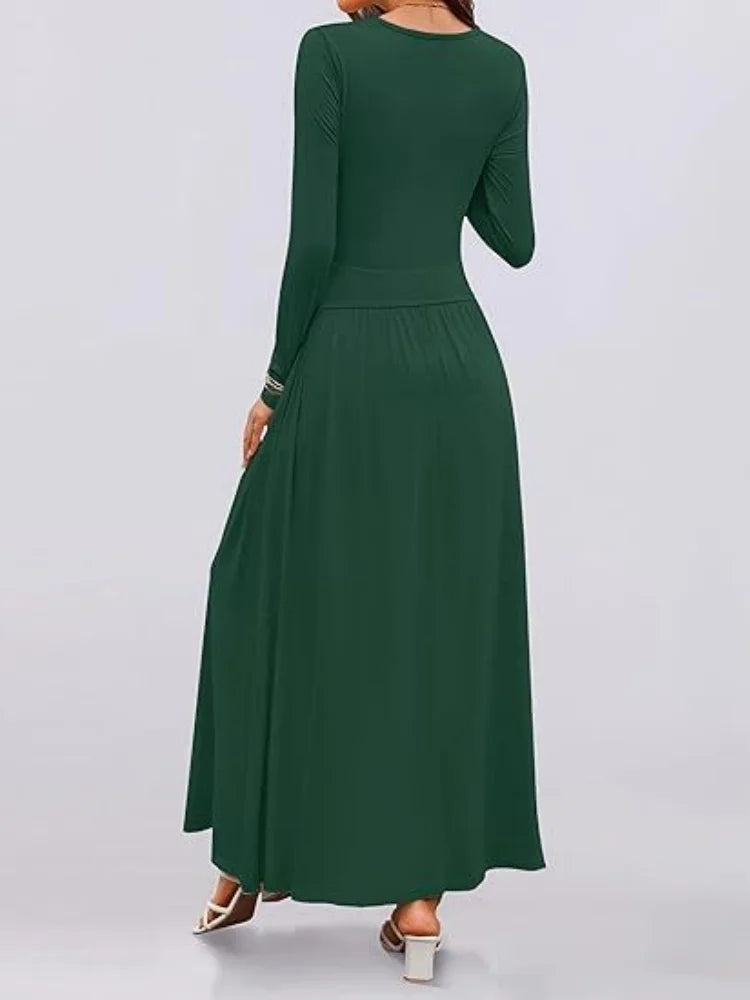 Long Sleeve Maxi Fit Ruched Casual Wear Dress